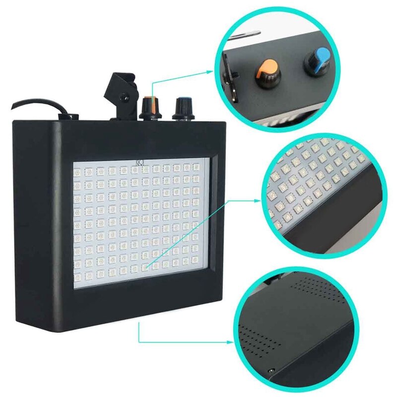 180 led stroboscoop zaklamp draagbaar 35w rgb afstandsbediening geluidsregeling stroboscoop snelheid instelbaar voor podium disco bar feest club (eu-stekker)