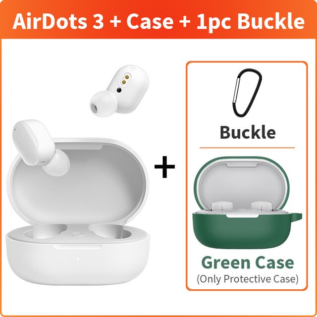 Xiaomi Redmi AirDots 3 True Wireless Bluetooth earphone aptX Adaptive Stereo Bass With Mic Handsfree Buds 3 TWS Earbuds: White add green case