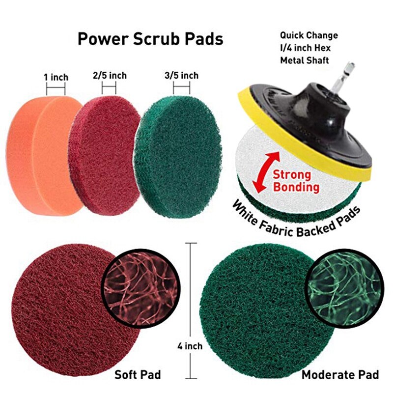 21 Piece Drill Brush Attachments Set Scrub Pads Sponge Power Scrubber Brush with Rotate Extend Long Attachment All Purpose Clean