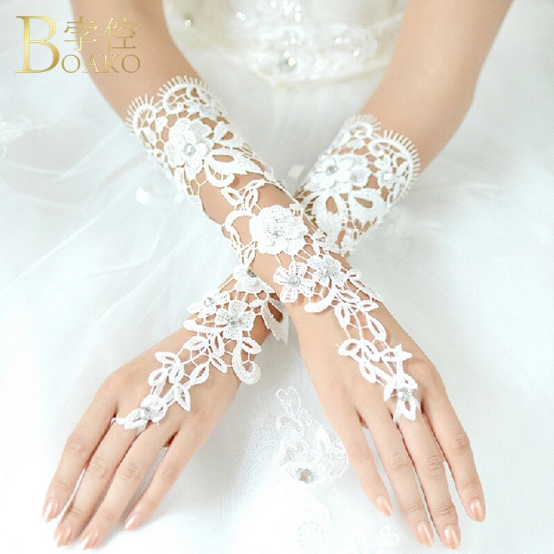 Lange Bruiloft Handschoenen Ivoor Witte Bruids Handschoenen Meisje Party Vingerloze Kant Handschoen Dames Bloem Guantes Bruiloft Accessoires K5