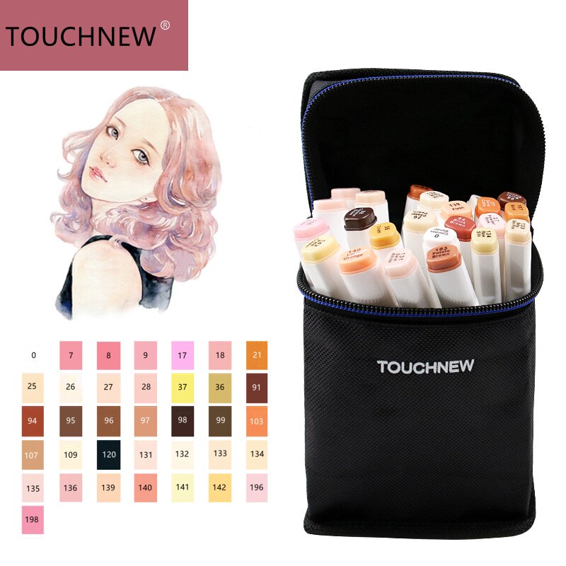 TOUCHNEW – marqueurs de teint à base d&#39;alcool, ensemble de marqueurs artistiques à Double pointe pour les enfants et les adultes, coloration, 36 couleurs de teint: White 36 colors Bag