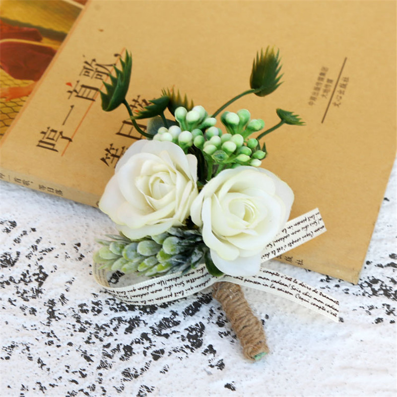 Kunstige roseblomster brudgom boutonniere mann corsage far bror bryllup blomst mann dress fest dekorasjon  xh20: A3