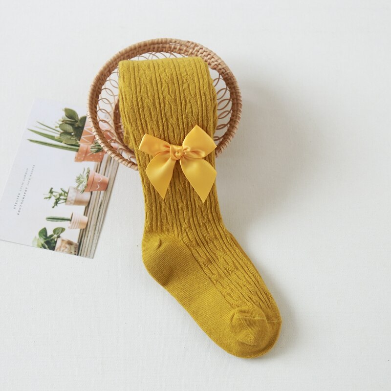 Kids Baby Meisjes Leuke Strik Panty Peuter Baby Kinderen Effen Panty Herfst Winter Leggings Kinderen Mooie Panty Voor 3-12Y: Geel / 3-5 Years