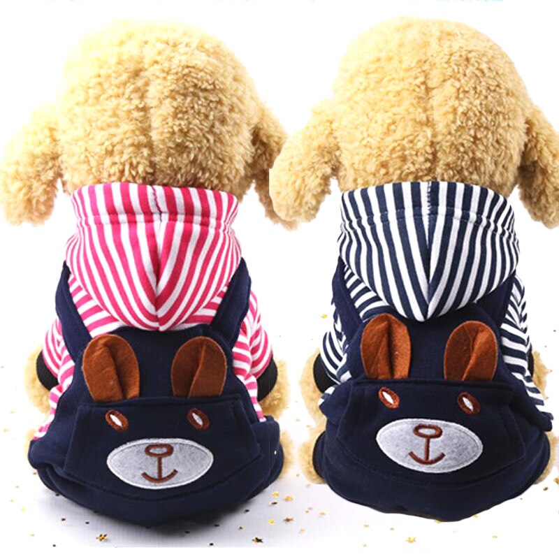 Jongen/Meisje Hond Kat Gestreepte Jumpsuit Rompertjes Hoodie Bear Pet Puppy Jas Broek Winter Kleding 6 Maten Y316