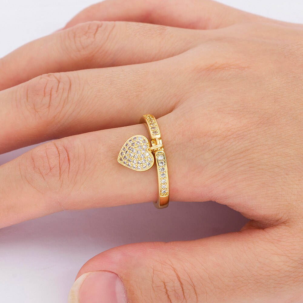 6 Styles Romantic Heart Rings Gold Color Wedding Ring for Female Statement Engagement Party Jewelry