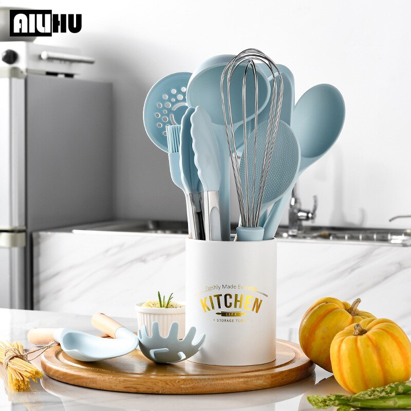 Morandi Blue Silicone Kitchenware Cooking Utensils Heat Resistant Kitchen Non-Stick Cooking Utensils Kitchen Baking Tools