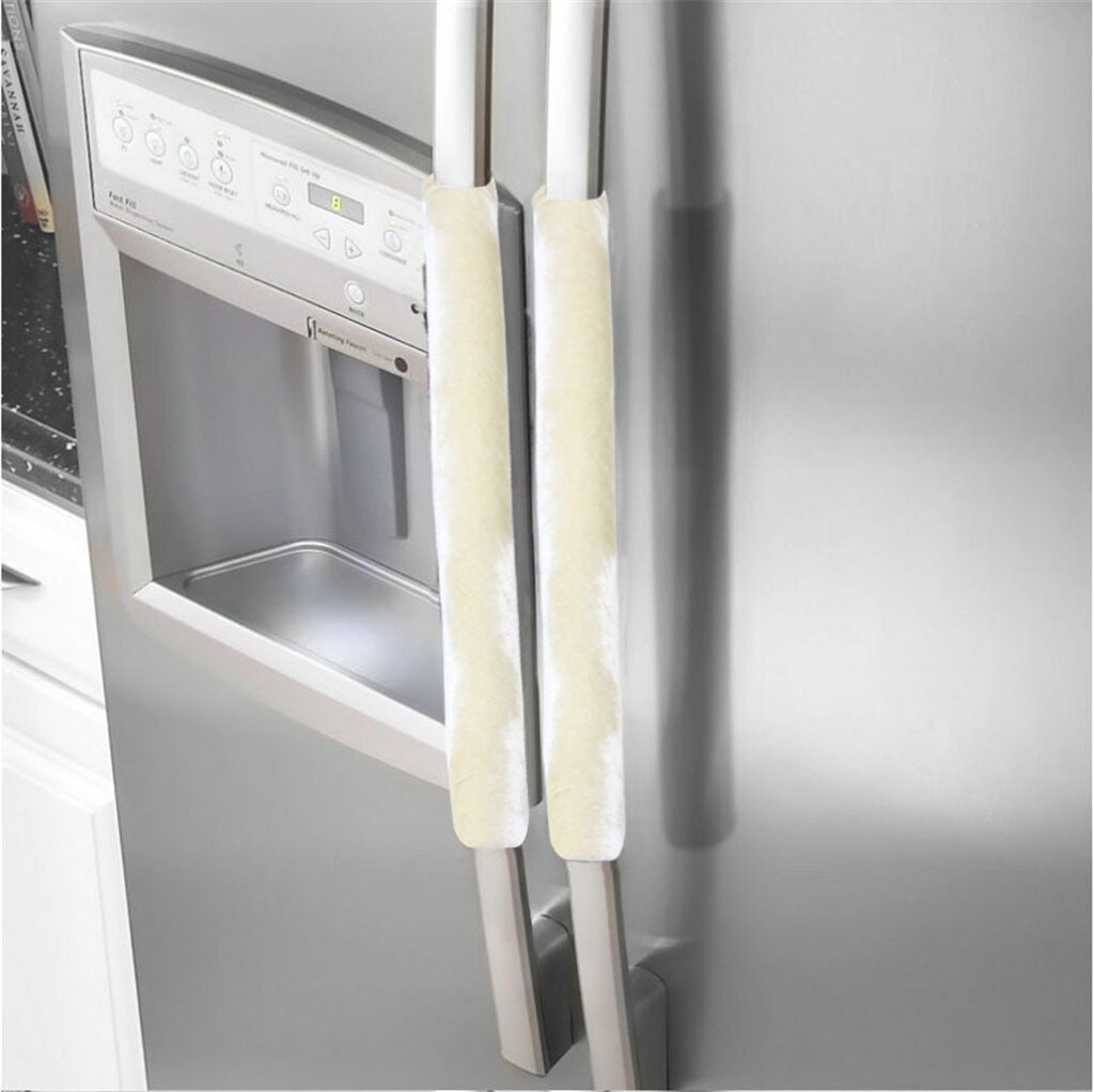 Et par køleskabshåndtagsdæksel køkkenapparat køleskabsdæksel vaskbar flerfarvet klud køleskabshåndtagsdæksel: Beige