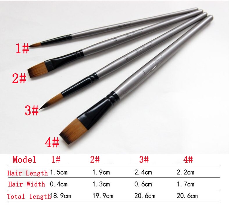 EZONE 4PCS/Set Oil Painting Brushes Different Shape Watercolor Brush Nylon Hair Brushes Fan Brush Art Students Writing Pens