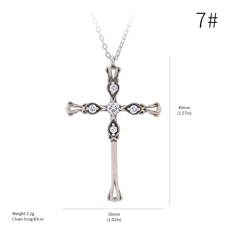 Diverse Mode Kruis Hanger Ketting Voor Vrouwen 925 Sterling Zilveren Religieuze Sieraden Oude 18K Goud Huwelijksgeschenken Diamanten: Silver necklace 7