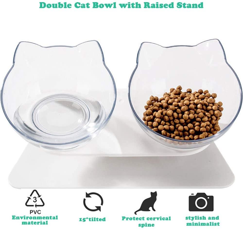Orthopedic Anti Vomiting Cat Feeder 15 ° Inclined Dog Bowl Transparent AS Material Non Slip Protection Cervical Pet Great