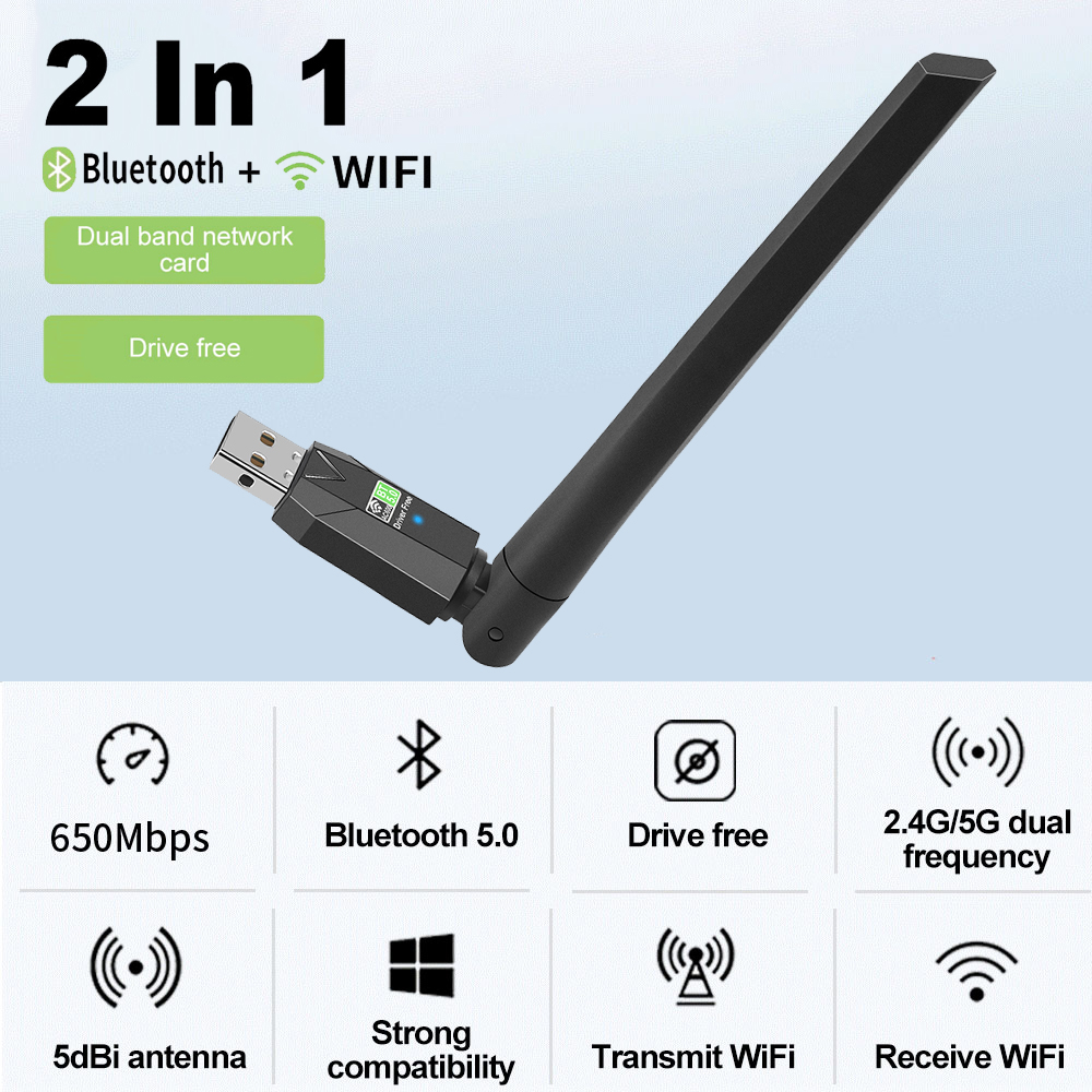 900Mbps 2 in 1 USB Bluetooth5.3 Wifi Adapter For PC BT wifi6 2.4G 5G Dongle Usb Wireless Network Card WiFi Receiver For Win10/11: Gold