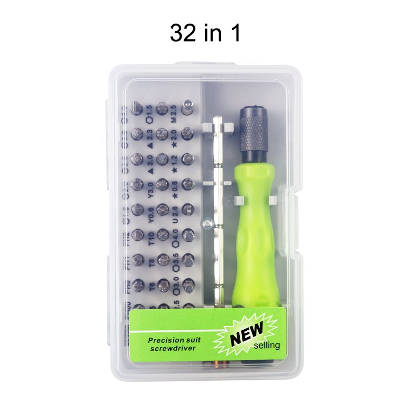 Portable precision phone laptop repair tools interchangeable chrome vanadium 32 in 1 screwdriver set: green