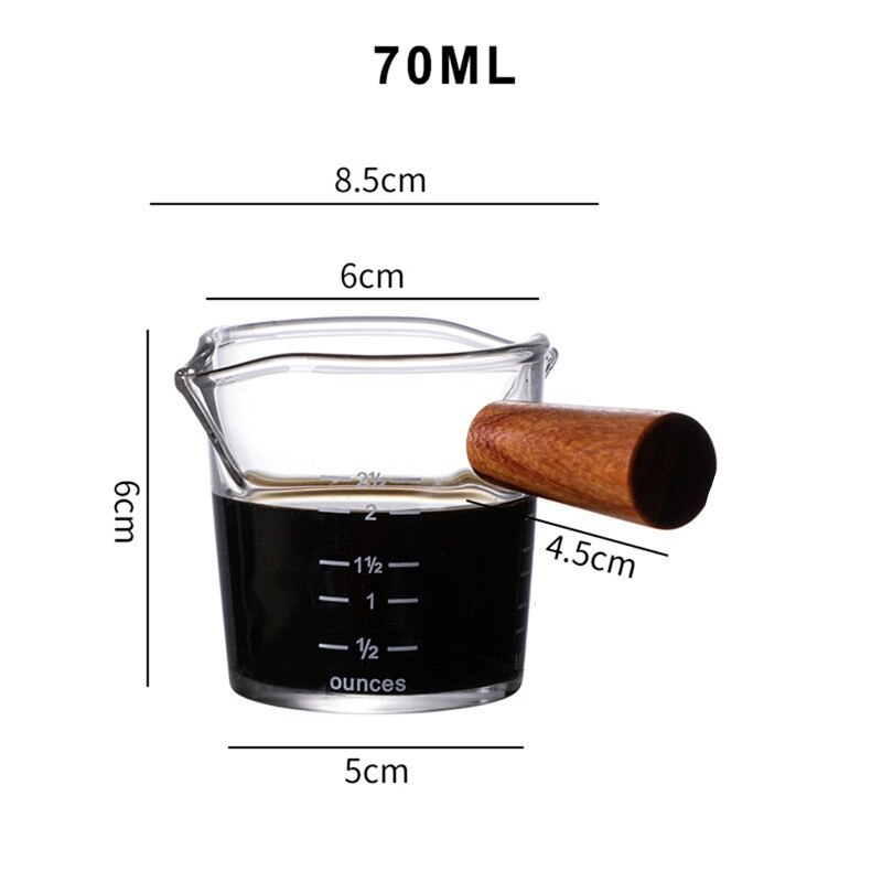 Glass Measuring Cup Creamer Jug Glass Coffee Milk Pitcher Espresso Cup Vinegar Sauce Cup Glass Gravy Boat with Wood Handle: 70ml / 2pcs