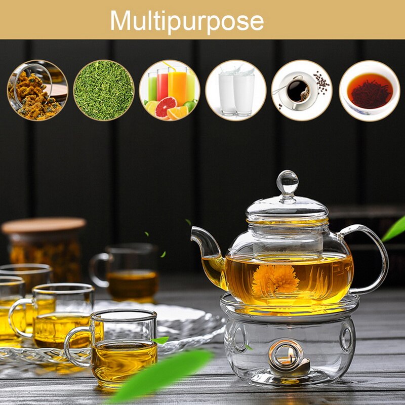 Heat Resistant Glass Flower Tea Pot,Practical Bottle Flower TeaCup Glass Teapot With Infuser Tea Leaf Herbal Coffee