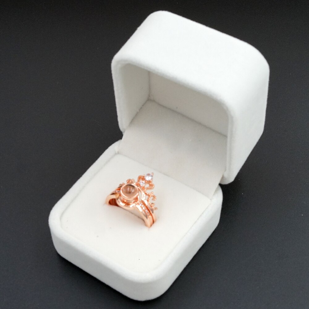Two In One 100 Languages I Love You Projection Crown Ring For Lovers Women Girls Wedding Engagement Rings Jewelry: RoseGoldWhiteBox