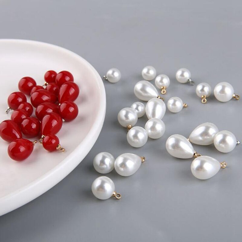 10 pièces/lot imitation perle goutte d'eau ronde perle rouge perle pendentif bricolage à la main bijoux boucle d'oreille boucle d'oreille collier matériel