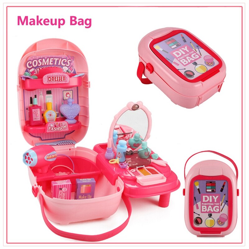 Kids Pretend Play Make Up Case Simulation Beauty Salon Play Set Accessories Suitcase Storage Box Role Play Cosmetics Toy