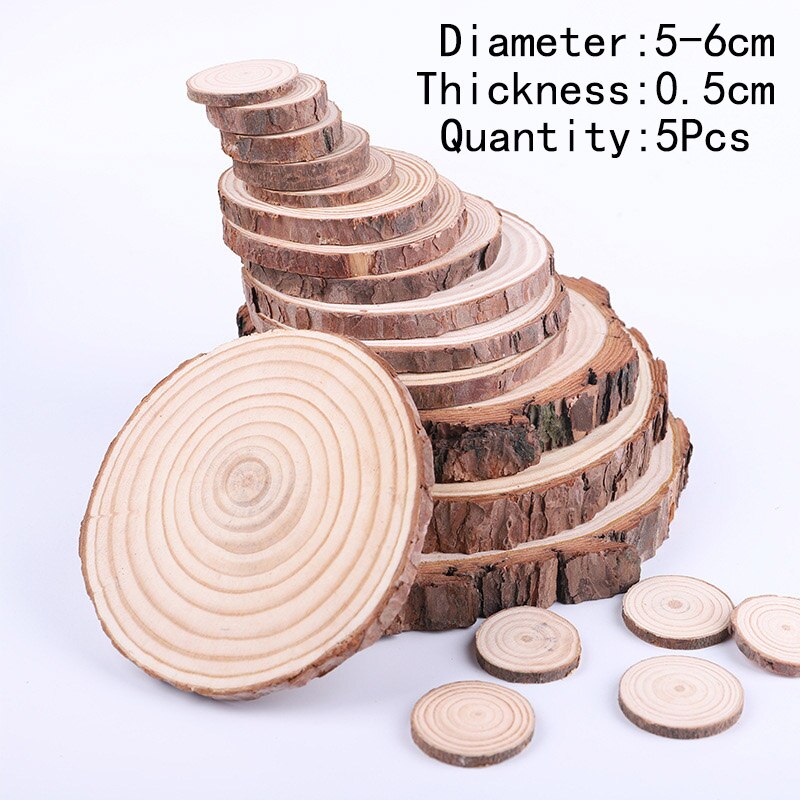 Discos de tronco de corteza de pino Natural, círculos de madera gruesa sin terminar, manualidades artesanales, decoración de pintura de de boda, 1 paquete: 5Pcs5-6cm