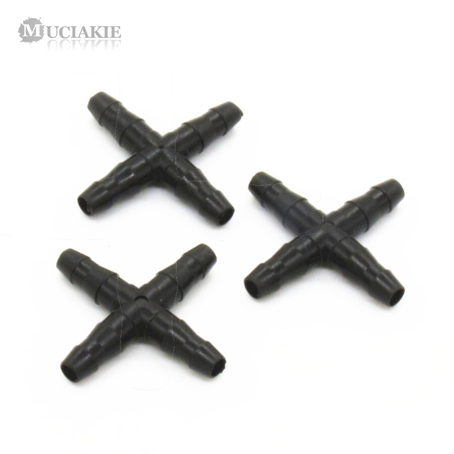 MUCIAKIE 10PCS 1/4'' Barb Cross Barbed Connector for 4mm Micro Tubing for 4/7mm PVC Hose Garden Irrigation Hose Joint Adapter