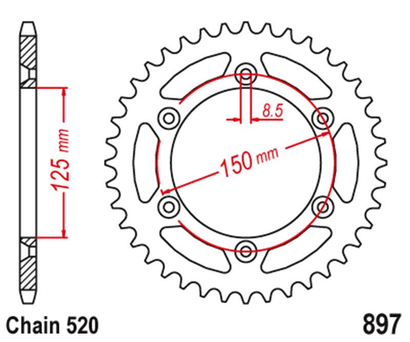 520 Pignon Arrière de moto Pour KTM 300 EXC Enduro 250 350 505 XC 380 400 450 500 EXC SX SC SX-F XC-F XC-W 620 LC4 300MX