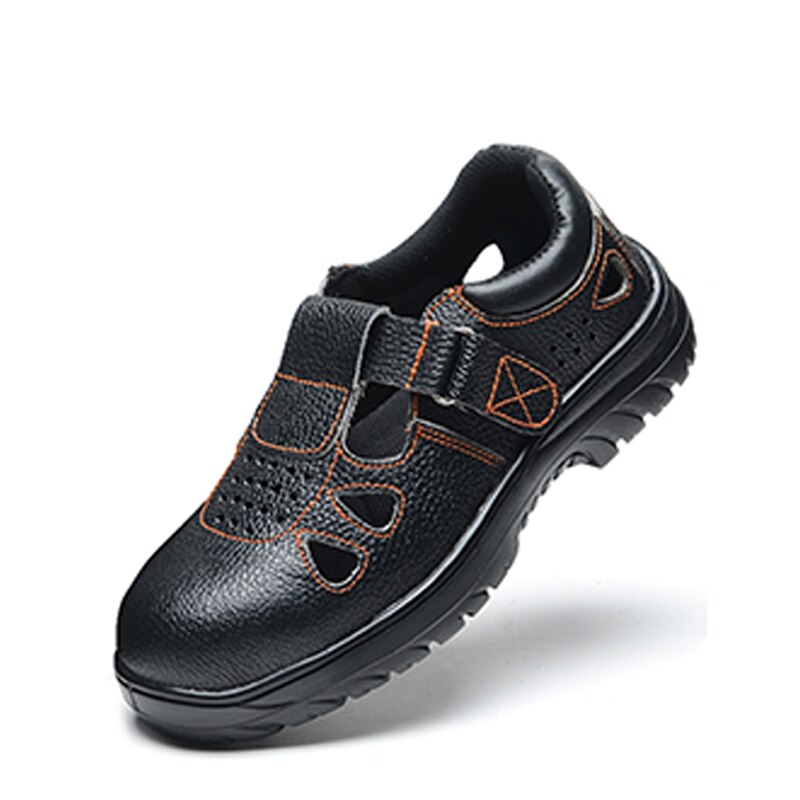 Safety Slipper Steel Toe Cap Safety Working Shoes Leather Band Sandals Top Slides Summer Black Slippers Safety Shoe