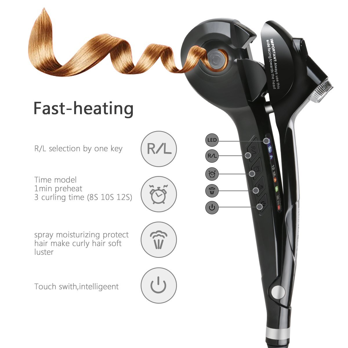 Automatyczna lokówka parowa automatyczna lokówka do włosów wirująca lokówka automatyczna z wyświetlaczem LED Curl Curling Iron
