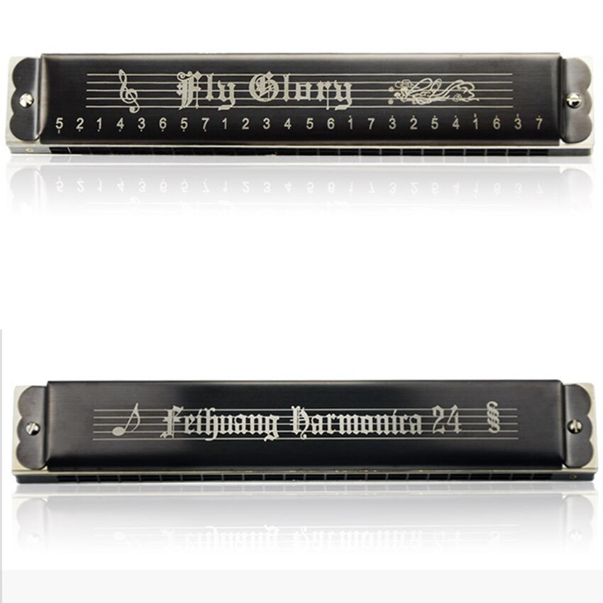 24 Hole Tremolo Harmonica polyphonic Mouth Organ Black Wind Musical Instrument C,D,E,F,G,A,B,#C,#D,#F,#G,#A