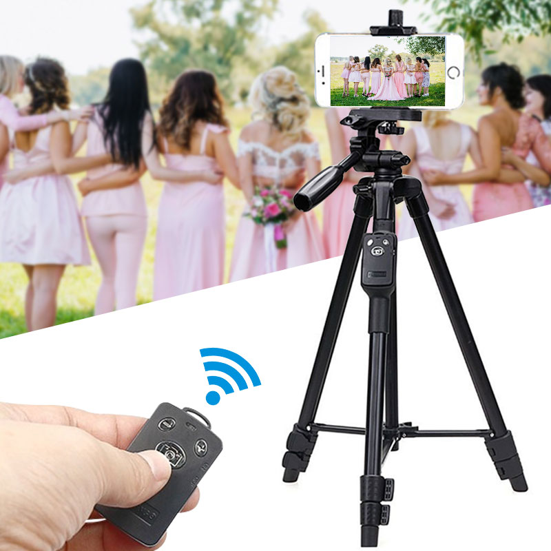 Selfie Video YUNTENG VCT 5208 RM Aluminium Statief met 3-Weg Kop &amp; Bluetooth Afstandsbediening voor Camera Telefoon Houder clip