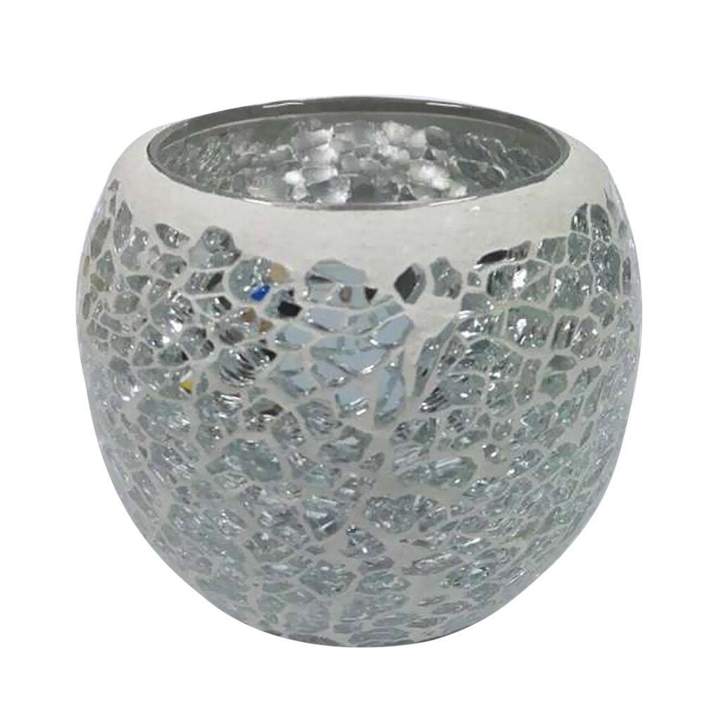 Candelabro de vidrio manchado de mosaico hecho a mano, taza de luz de té, maceta de flores de planta pequeña: H