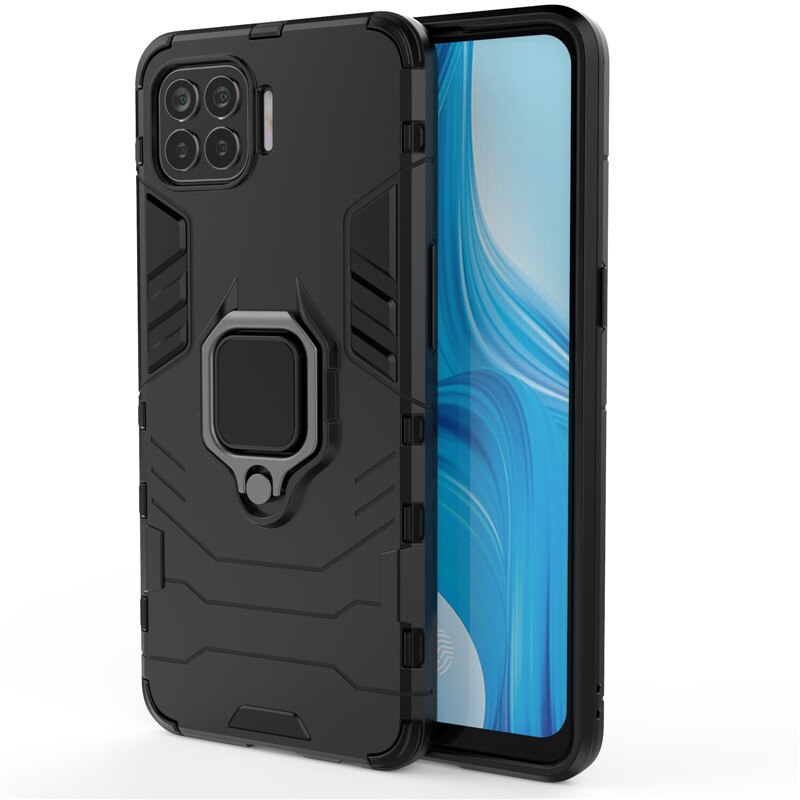 Custodia con supporto ad anello per OPPO F17 pro custodia OPPO F17 A93 A73 4G coperchio custodie per armatura paraurti posteriore rigido per OPPO F17 pro Funda: ForOPPO F17 (A73 4G) / DarkBlack