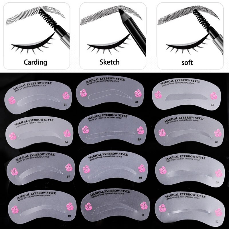 24 Pcs Reusable Eyebrow Stencil Set Eye Brow DIY Drawing Guide Shaping Grooming Template Card Easy Makeup Beauty Kit wyt77