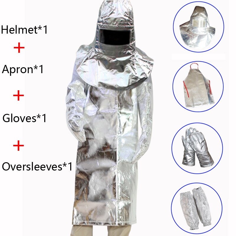 1000 graders termisk stråling aluminiumsfolie hjelm forklæde handsker arm over ærme arbejdssikkerhed varmebestandig brandhæmmende støbning
