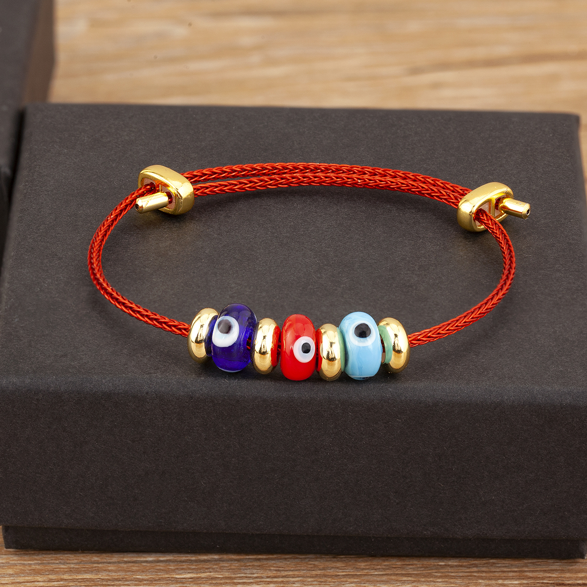 Nidin nueva pulsera de cuerda de ojo malvado turco de la suerte ajustable para mujeres estilo Punk de personalidad de joyería: Rojo óxido