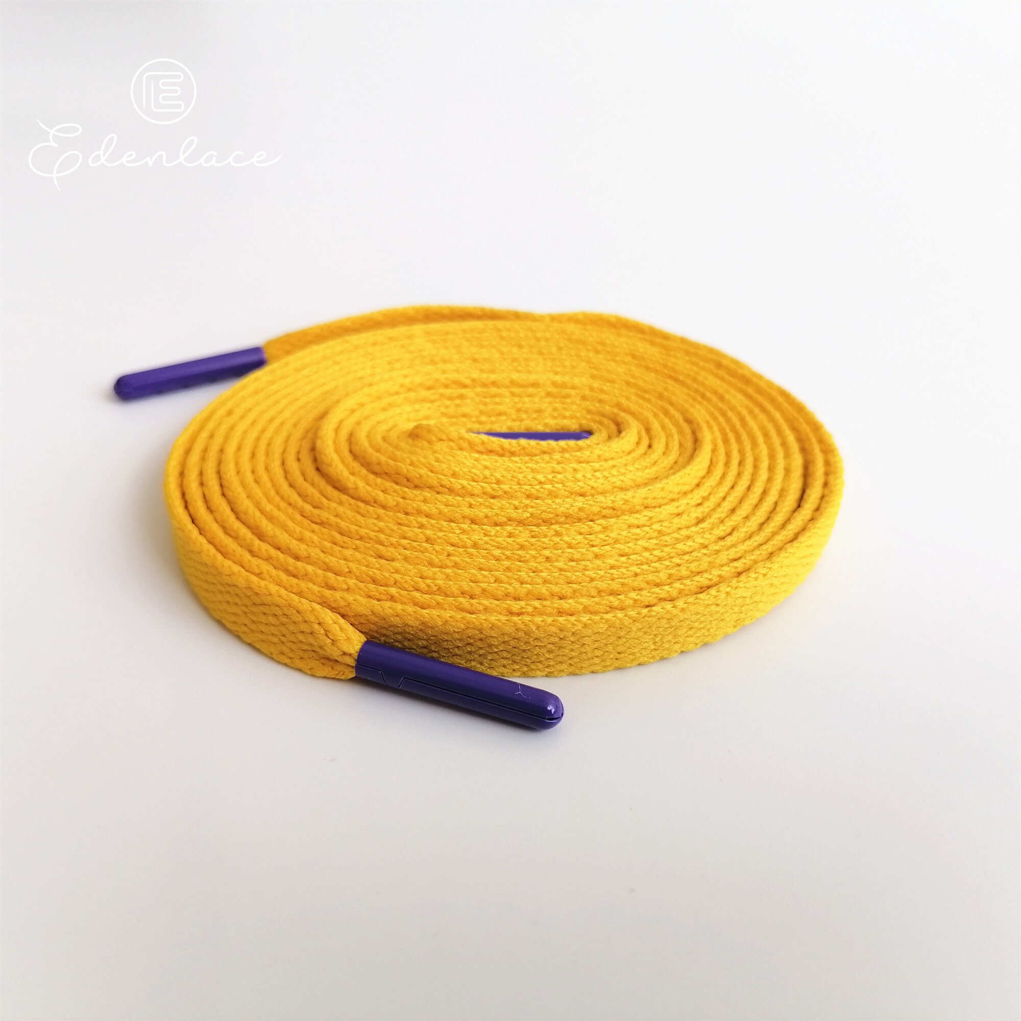 Algodón plano púrpura cordón amarillo herretes de Metal amarillo y los cordones de los zapatos con púrpura puntas de Metal para zapatillas de Bootlace