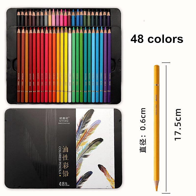 NYONI 24/36/48/72/120 colors Colored Pencils Soft Oil Drawing Pencil Set For Drawing School Art Painting Supplies: 48 colors