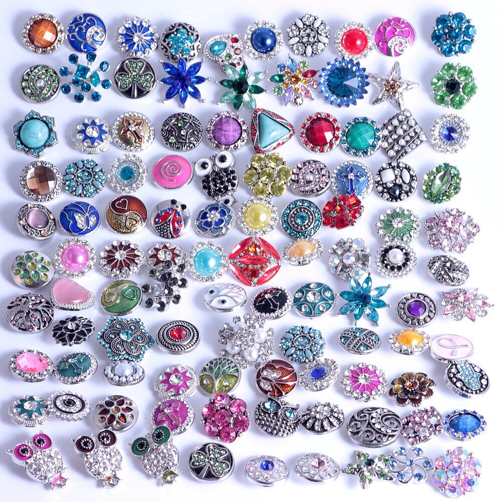 50pcs/lot Mixed metal 18mm snap button jewelry DIY Metal Rhinestone button snaps fit snap button bracelet Jewelry