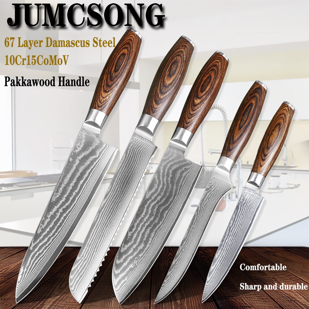 JUMCSONG-cuchillo de cocina para el hogar, utensilio de cocina de 67 capas, de acero damasco, para Chef, Santoku Nakiri Sashimi