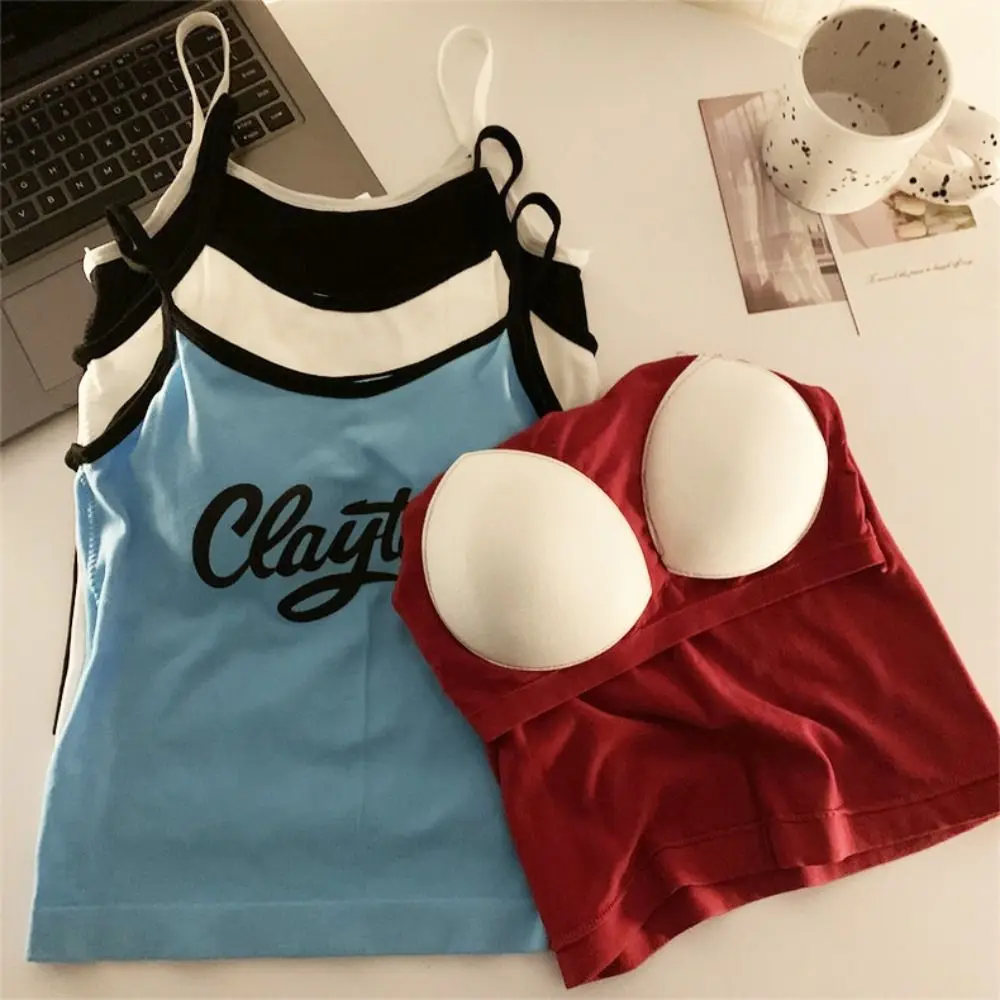 Med puder bogstavtryk tanktop camisole bralette kvinder  y2k crop toppe ærmeløs vest pige