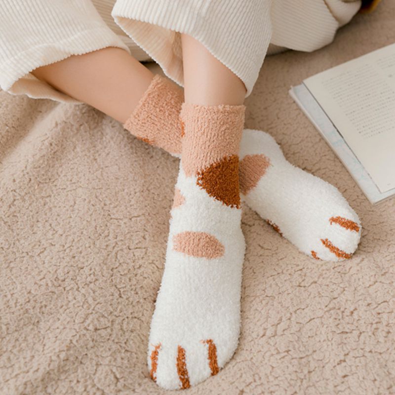 Winter Katze Krallen Nette Starke Warme Schlaf Boden Socken, Plüsch Korallen Fleece Socken Weibliche Rohr Socken