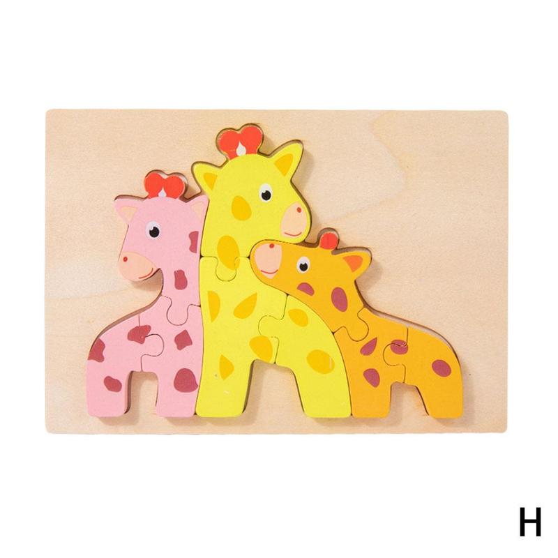 Giocattoli di Puzzle 3D in legno per bambini giocattoli di Puzzle di intelligenza animale del fumetto gioco da incasso Puzzle creativo giocattoli di educazione precoce: three giraffes