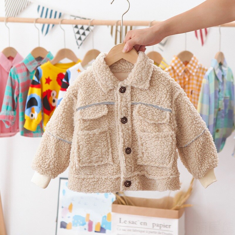 Winter Baby Jungen Dicken Plüsch Vlies Revers Kragen Langarm lässig Jacken freundlicher freundlicher Warme Oberbekleidung Mäntel Casaco: Beige / 3T