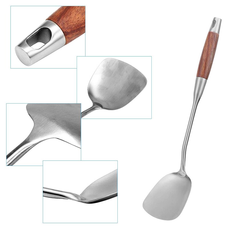 2 Stainless Steel Kitchen Utensils Set, 304 Stainless Steel Wok Spatula and Spoon Set