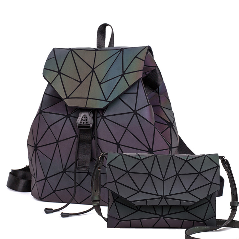 Bao-Mochila con cordón luminoso para mujer, morral diario con geometría, mochilas escolares plegables para adolescentes: Big A 2pcs d