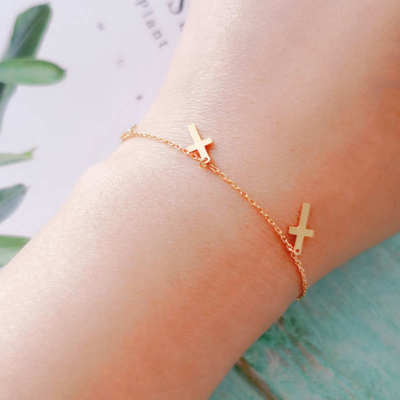 INZATT Real 925 Sterling Silver Geometric Round Star Cross Triangle Heart Waterdrop Bracelet For Charming Women Fine Jewelry