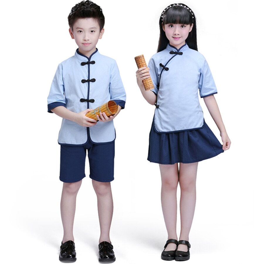 freundlicher Chinesische Kleidung HanFu Jungen Kung Fu Wushu Mädchen Chinesischen Cheongsam Neue Jahr Kleid Kindergarten Schule Uniformen freundlicher einstellen