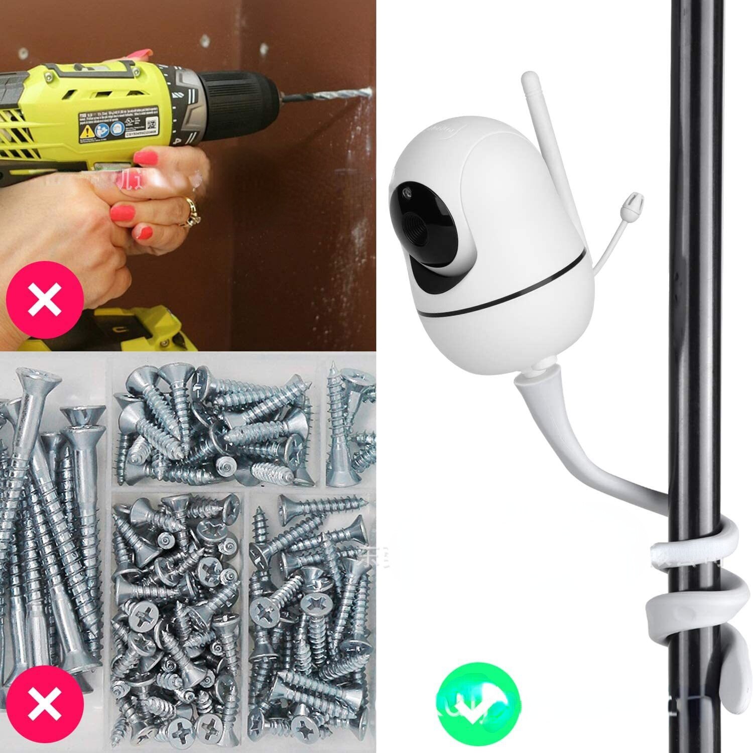 Universelle kamerahalterung für mi-kameras, gewindekopf, silikonstange, verstellbar, abnehmbar, mit wickelmechanismus, kopfüber-montierbarer halterung