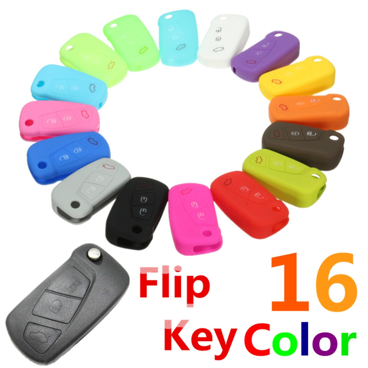 16 Kleur Siliconen 3 Button Remote Flip Key Case Fob Cover Bescherm Houder Voor Ford Ka