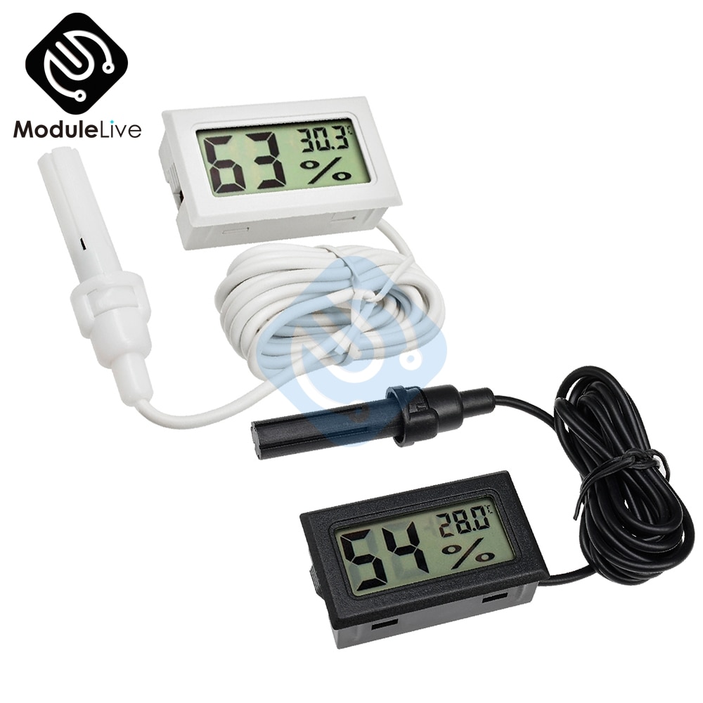 Mini Probe Digital LCD Thermometer Hygrometer Humidity Temperature Meter Indoor Digital LCD Display White Black