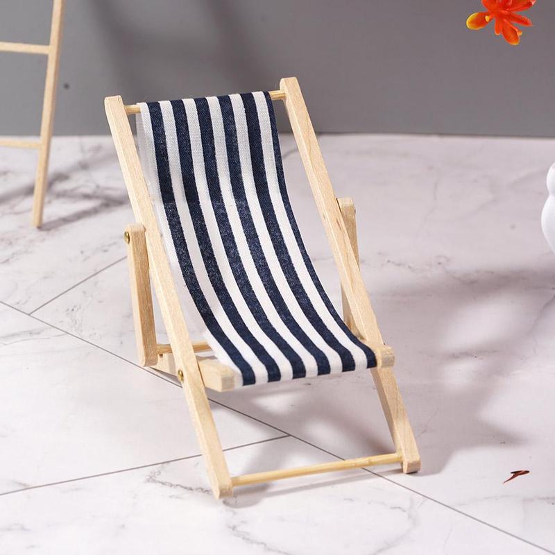 Mini Stripe Beach Lounge Chair 1:12 Doll House Simulation Model Play House Toy Mini Foldable Beach Chair Diy Decor Gril Toy