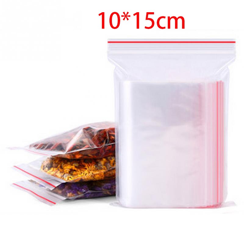 100 Stks/pak Hersluitbare Plastic Zip Lock Tassen Helder Poly Zip Lock Bag Voedsel Sieraden Opslag Hersluitbare Vacuüm Verse Organiseer Bag: 10x15cm
